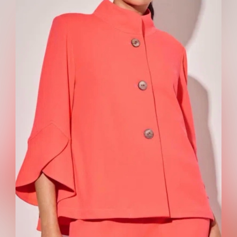 NWT MING WANG
Layered Tulip Sleeve Jacket In Sunkist Coral size S